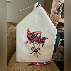 Rae Dunn Birdhouse USA Freedom Bird House Artisan Collection Magenta